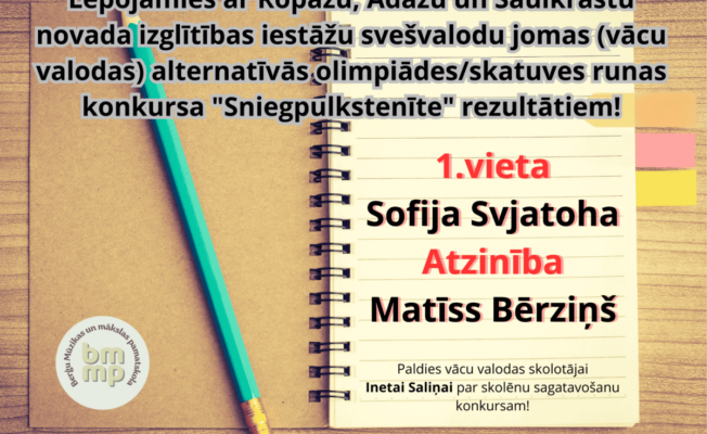 Ropažu, Ādažu un Saulkrastu novada izglītības iestāžu svešvalodu jomas (vācu valodas) alternatīvās olimpiādes/skatuves runas konkursa 