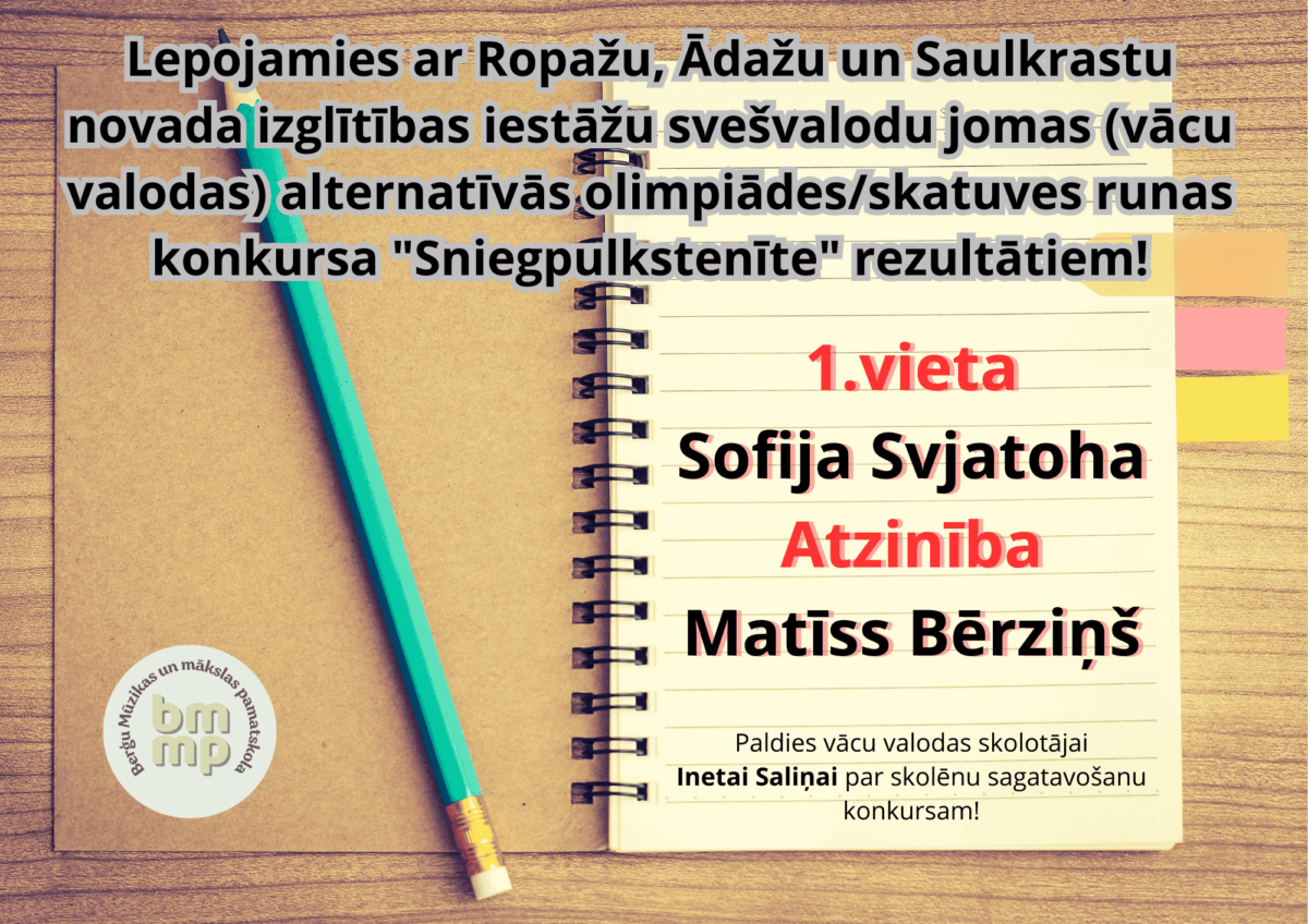 Ropažu, Ādažu un Saulkrastu novada izglītības iestāžu svešvalodu jomas (vācu valodas) alternatīvās olimpiādes/skatuves runas konkursa