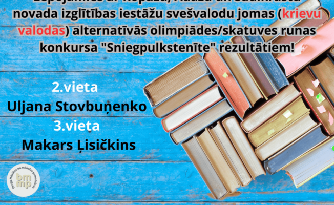🥈2.vieta - Uljana Stovbuņenko 🥉3.vieta - Makars Ļisičkins Paldies krievu valodas skolotājai Danai Vdovai par ieguldīto darbu!
