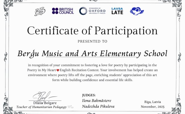 sertifikāts par dalību angļu valodas dzejas konkursā