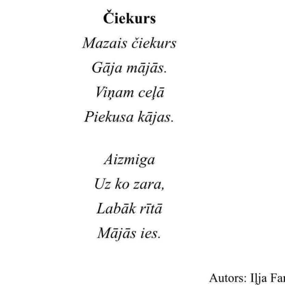 Čiekurs. Mazais čiekurs gāja mājās. Viņam ceļā piekusa kājas. Aizmiga uz ko zara, labāk rītā mājās ies. Autors: Ilja Farafontovs.