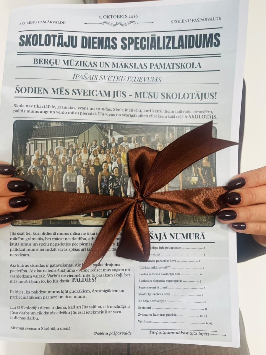 Pirmā Berģu skolas avīze par godu skolotāju dienai